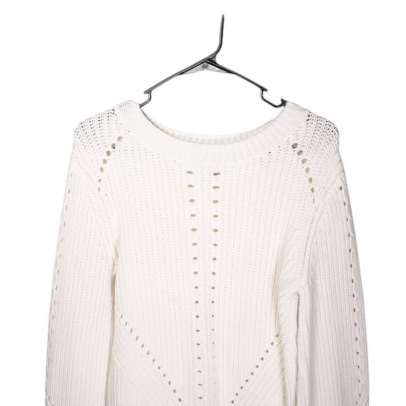 H&M Women's Sweater Ivory Rib Open Knit Top Stretch Blouse Pullover Size Small - Picture 4 of 8